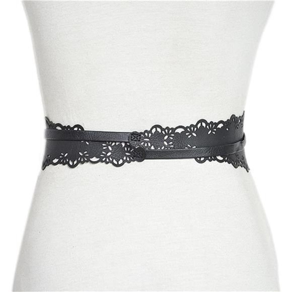 Women\'s Lace Leather Waist Belt Bow Tie Wrap Around Boho Corset for Dresses